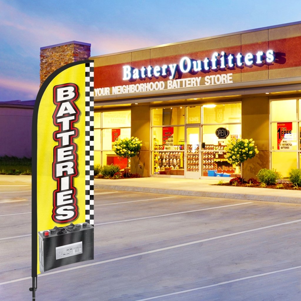 8ft Batteries Feather Flag with Pole & Stake