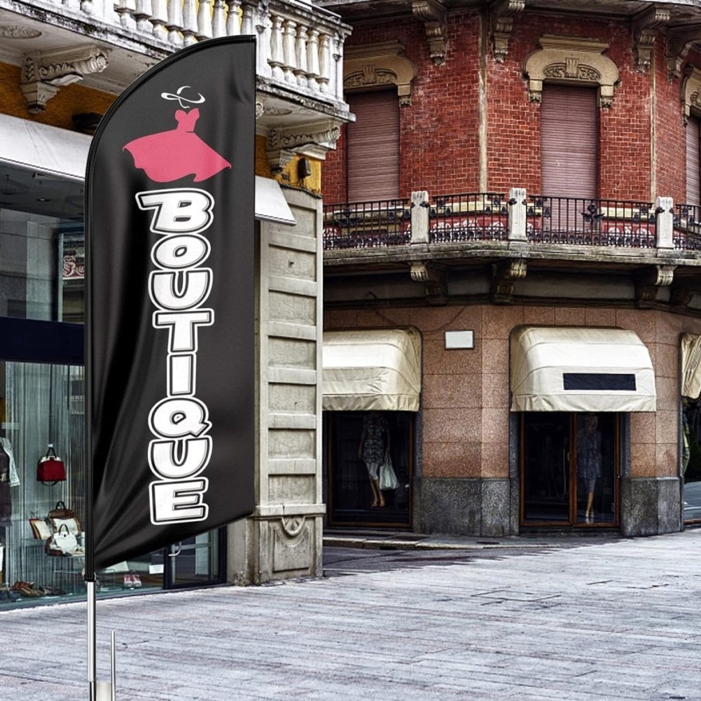 8ft Black Boutique Feather Flag: Advertising Banner for Boutique Business（Flagpole Not Included） - FSFlag