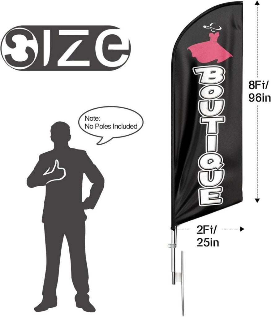 8ft Black Boutique Feather Flag: Advertising Banner for Boutique Business（Flagpole Not Included） - FSFlag