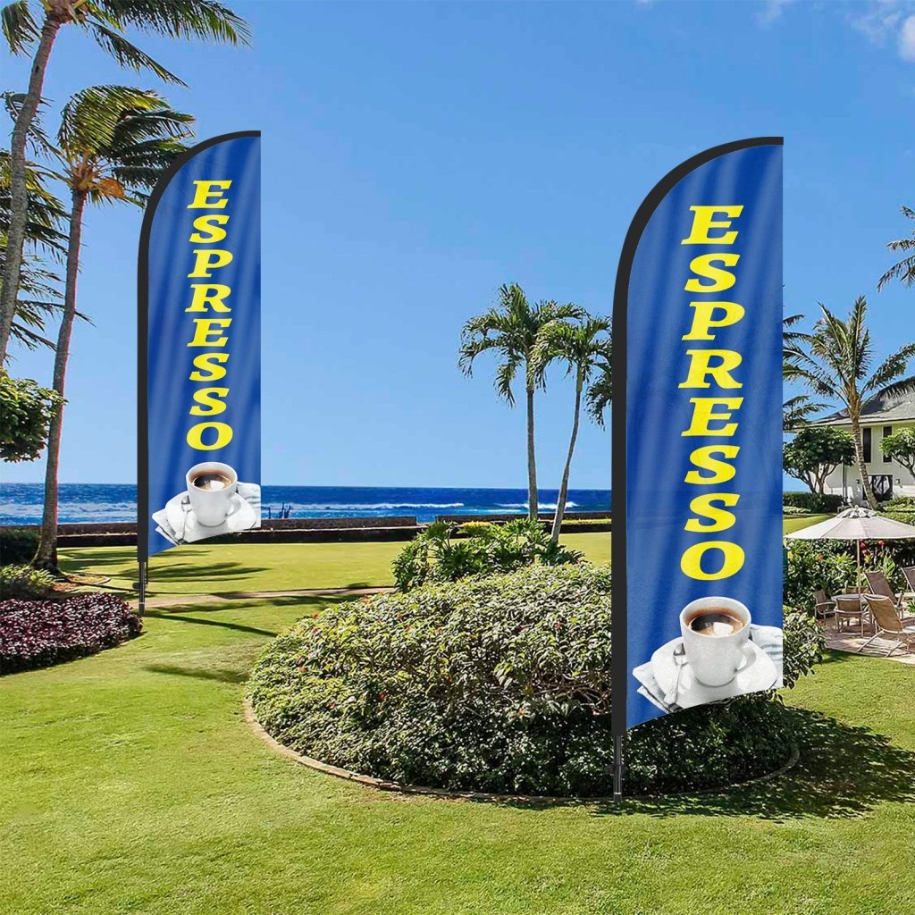 8ft Blue Espresso Feather Flag Kit with Pole and Stake
