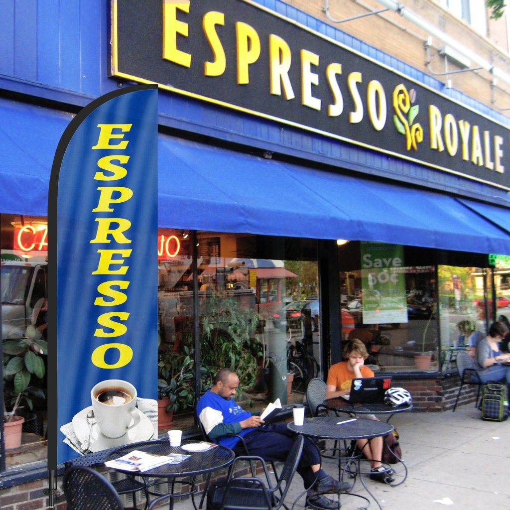 8ft Blue Espresso Feather Flag Kit with Pole and Stake