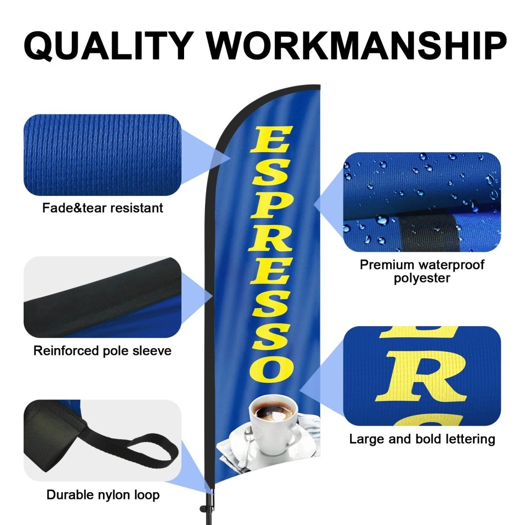 8ft Blue Espresso Feather Flag Kit with Pole and Stake