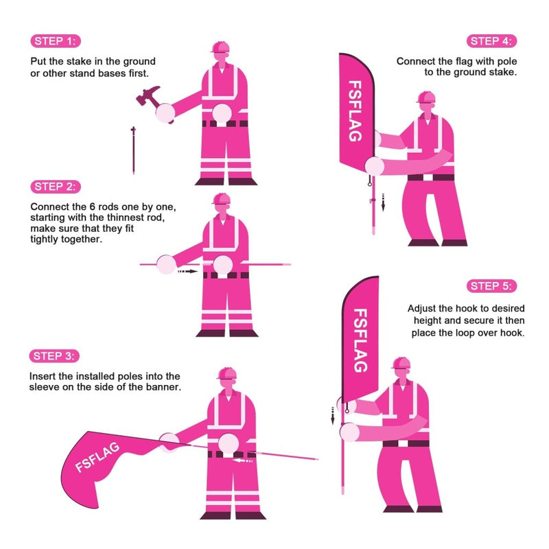 8ft Boutique Pink Feather Flag Pole Kit for Antique Business