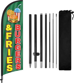 8ft Burgers and Fries Feather Flag Kit - Advertising Banner with Pole and Stake - FSFlag