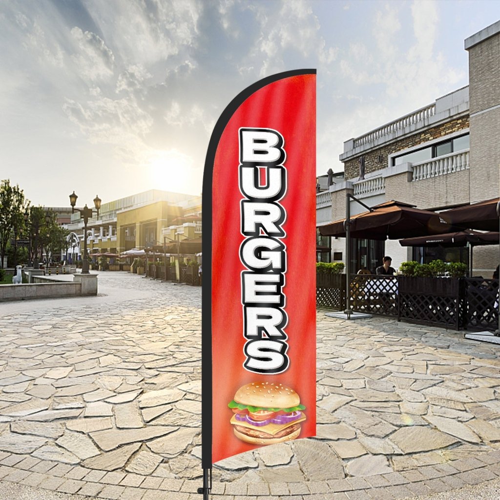 8ft Burgers Feather Flag with Pole and Stake