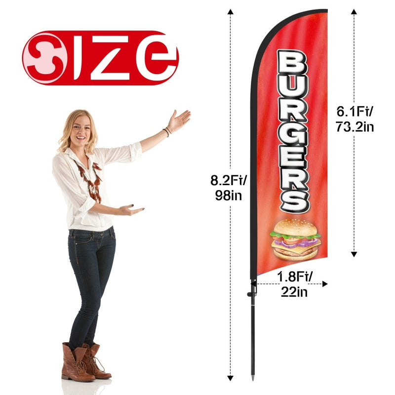 8ft Burgers Feather Flag with Pole and Stake