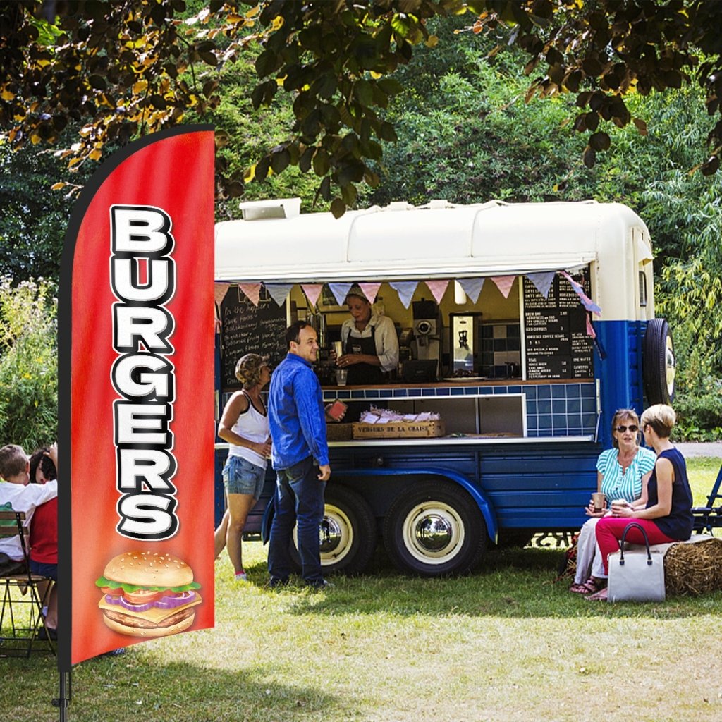 8ft Burgers Feather Flag with Pole and Stake
