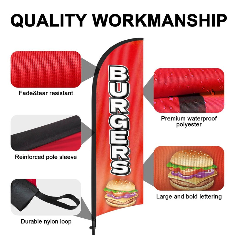 8ft Burgers Feather Flag with Pole and Stake