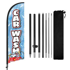 8Ft Car Wash Blue Feather Flag with Pole & Stake