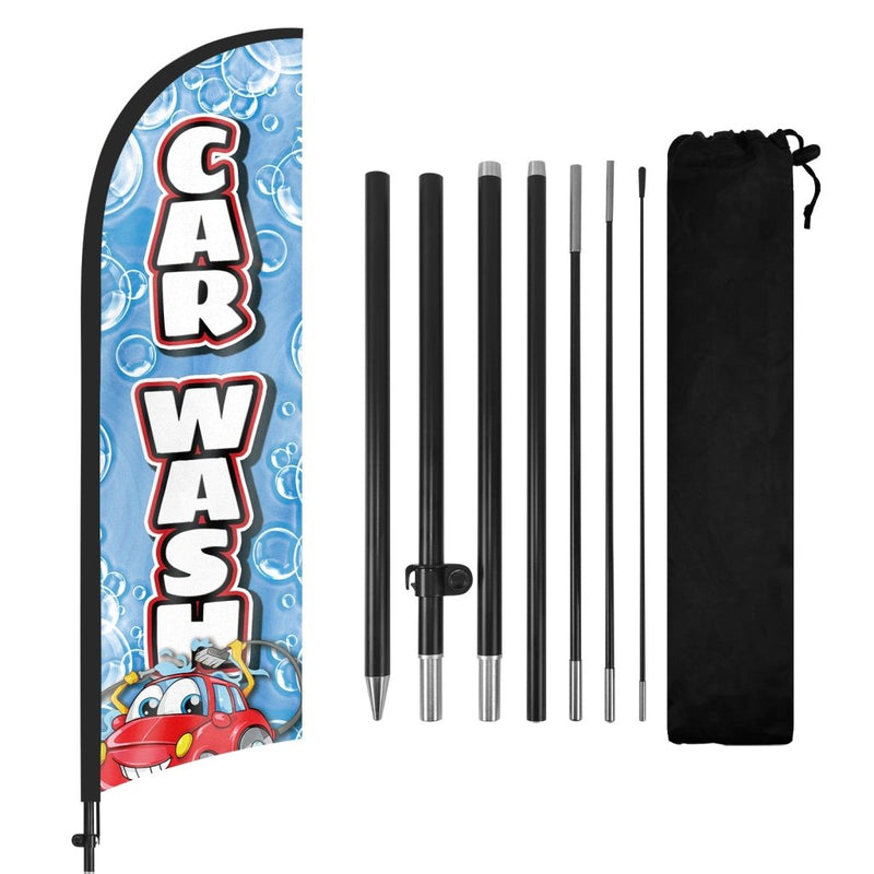 8Ft Car Wash Blue Feather Flag with Pole & Stake