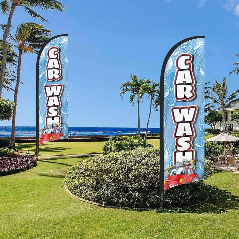 8Ft Car Wash Blue Feather Flag with Pole & Stake