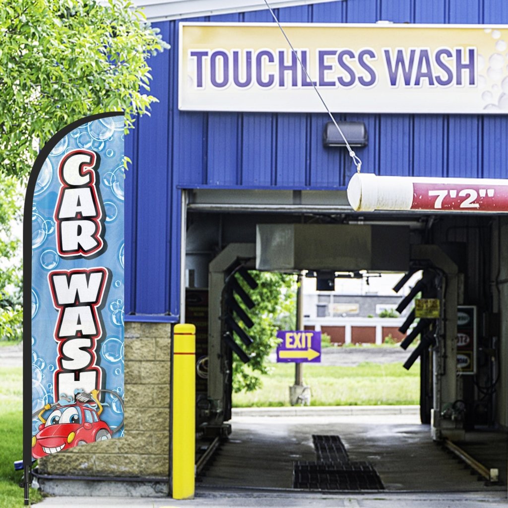 8Ft Car Wash Blue Feather Flag with Pole & Stake