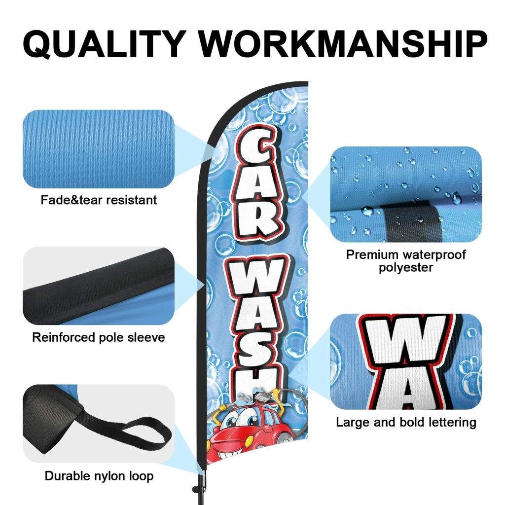 8Ft Car Wash Blue Feather Flag with Pole & Stake