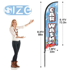 8Ft Car Wash Blue Feather Flag with Pole & Stake