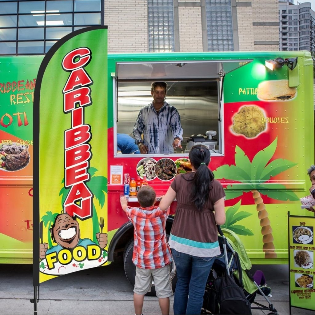 8ft Caribbean Food Feather Flag Kit - Advertising Banner with Pole and Stake - FSFlag