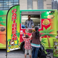 8ft Caribbean Food Feather Flag Kit - Advertising Banner with Pole and Stake - FSFlag