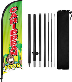 8ft Caribbean Food Feather Flag Kit - Advertising Banner with Pole and Stake - FSFlag