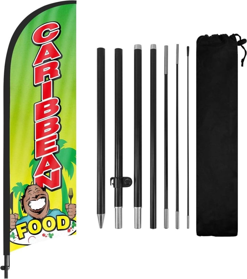 8ft Caribbean Food Feather Flag Kit - Advertising Banner with Pole and Stake - FSFlag