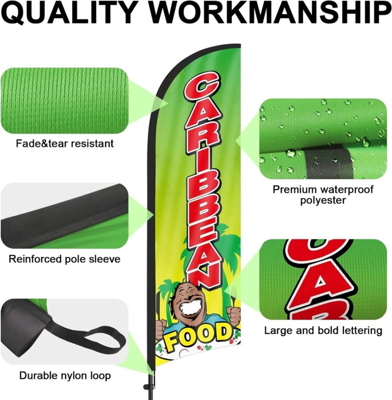 8ft Caribbean Food Feather Flag Kit - Advertising Banner with Pole and Stake - FSFlag