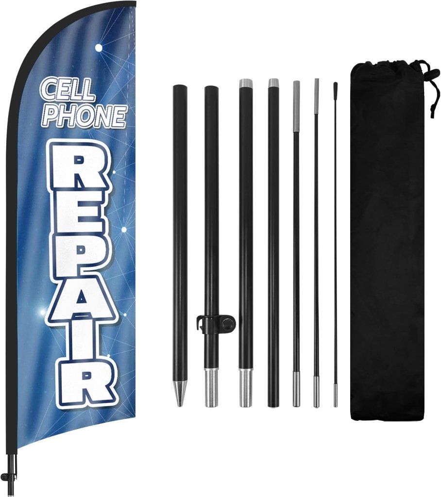 8Ft Cell Phone Repair Feather Flag with Pole & Stake