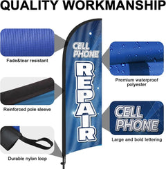 8Ft Cell Phone Repair Feather Flag with Pole & Stake