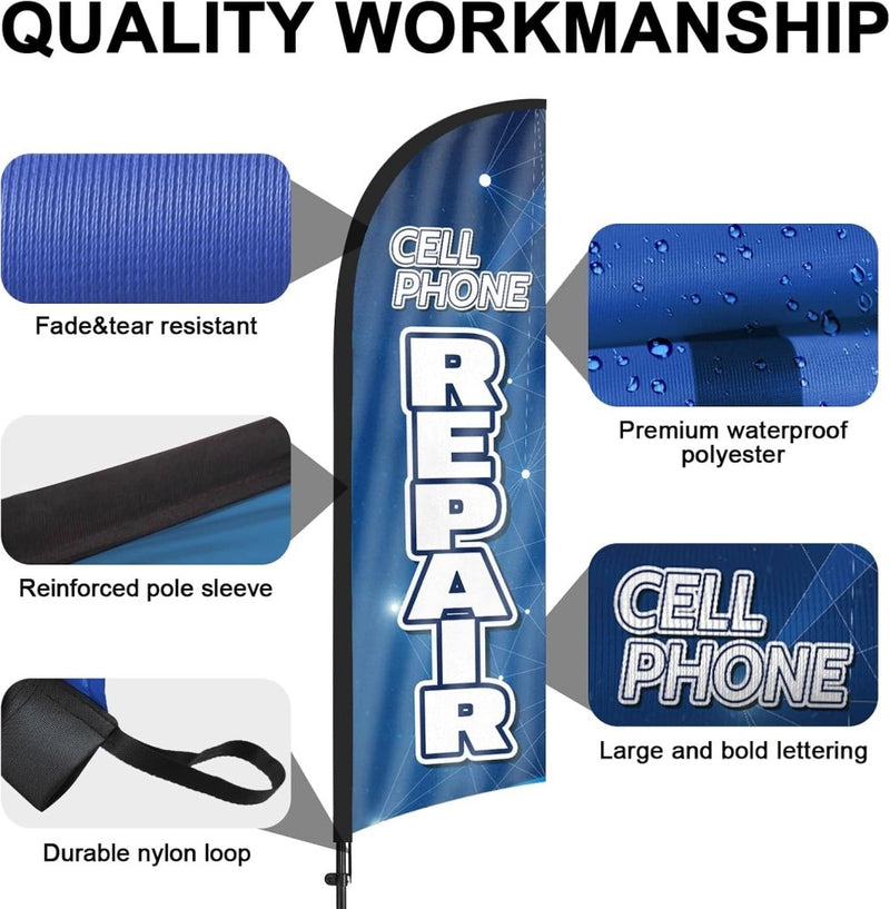 8Ft Cell Phone Repair Feather Flag with Pole & Stake