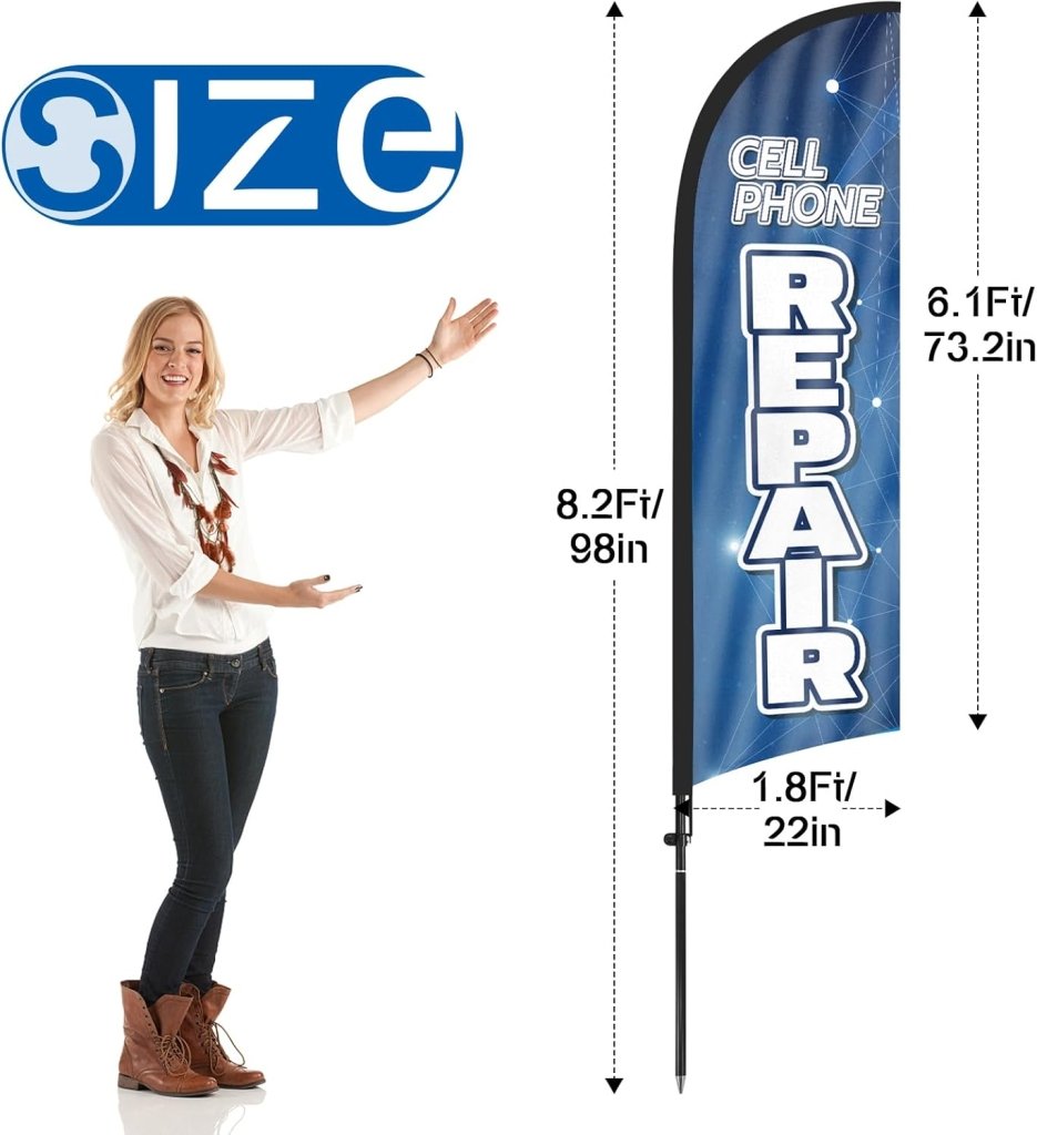 8Ft Cell Phone Repair Feather Flag with Pole & Stake