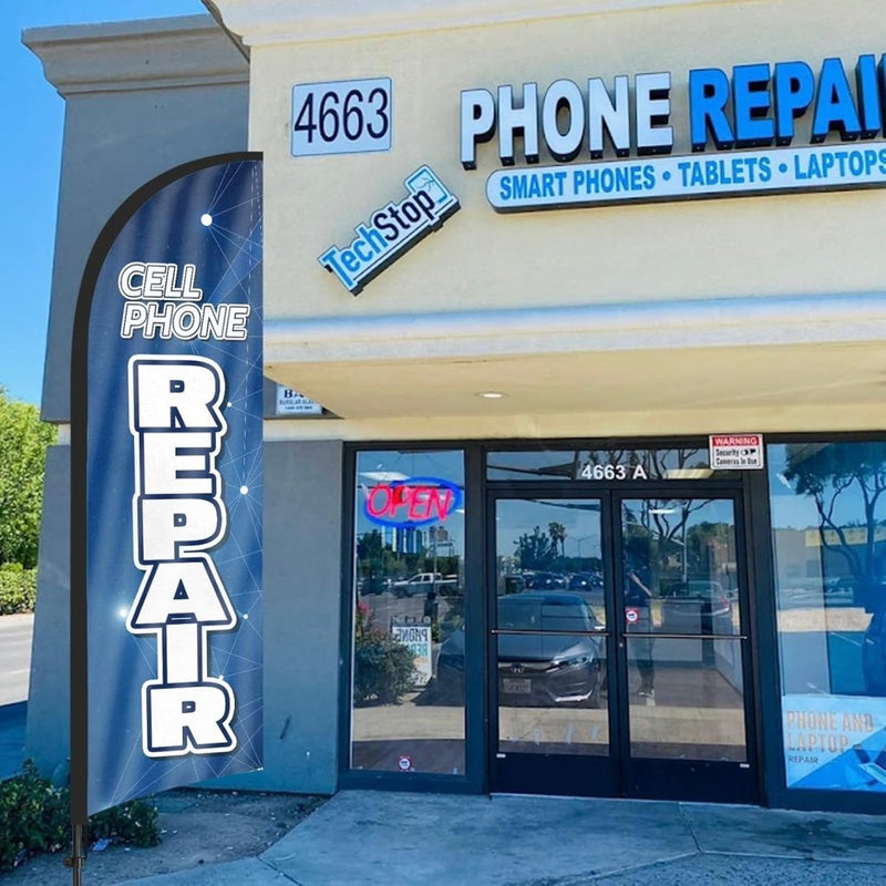 8Ft Cell Phone Repair Feather Flag with Pole & Stake