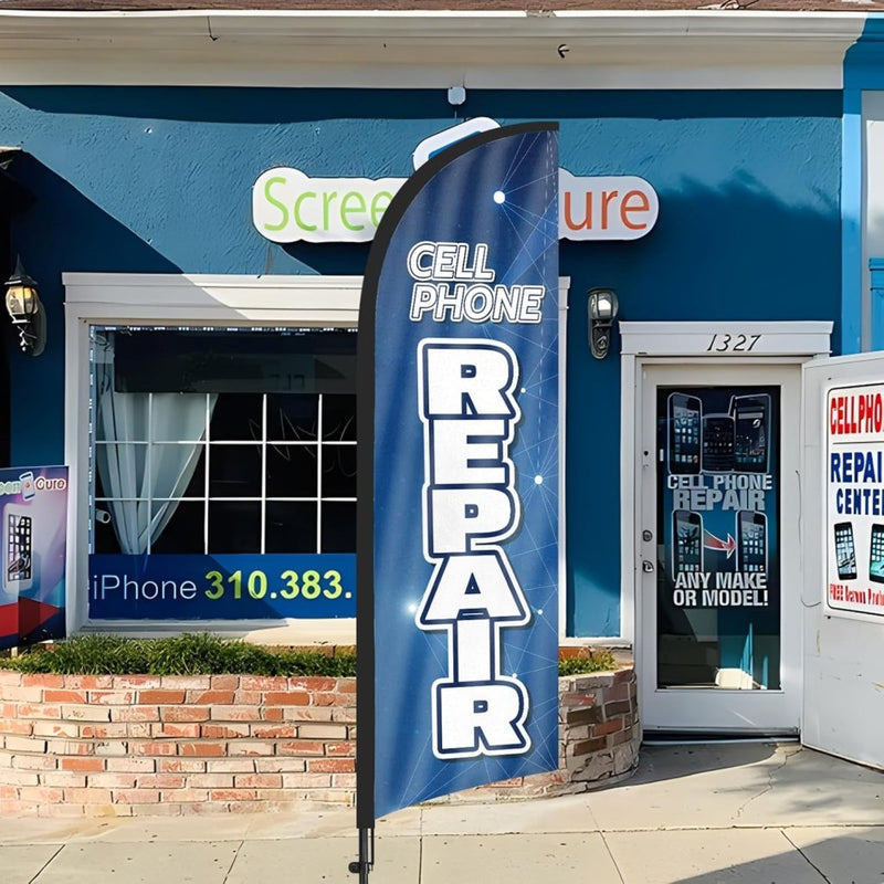 8Ft Cell Phone Repair Feather Flag with Pole & Stake