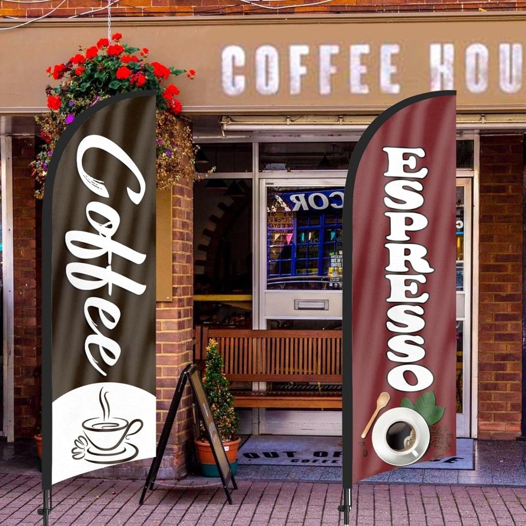 8Ft Coffee Feather Flag with Flag Pole and Ground Stake 2Pack
