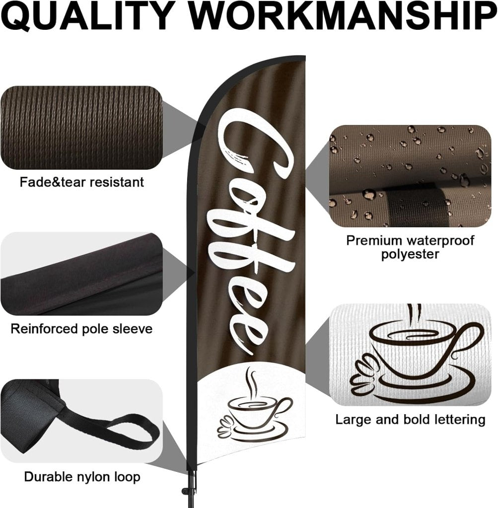 8Ft Coffee Feather Flag with Flag Pole and Ground Stake 2Pack