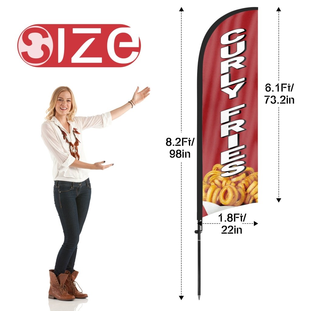 8Ft Curly Fries Feather Flag with Pole Kit