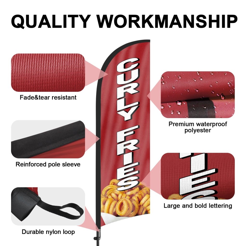 8Ft Curly Fries Feather Flag with Pole Kit