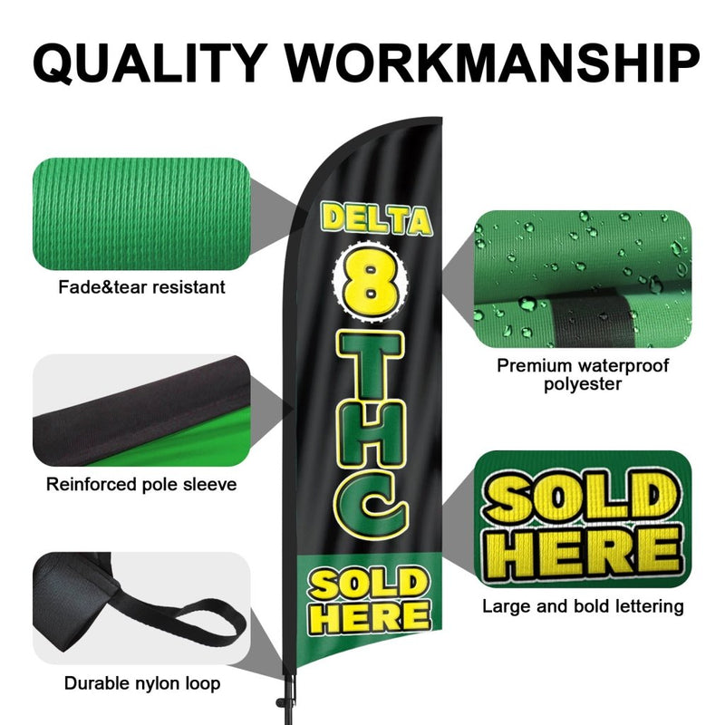 8Ft Delta 8 THC Sold Here Feather Flag with Pole & Stake