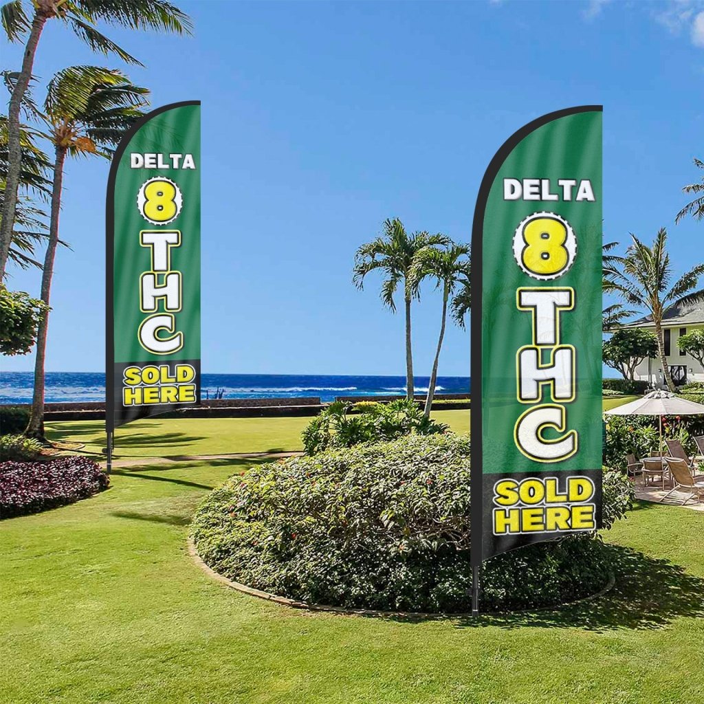 8Ft Delta 8 THC Sold Here Feather Flag with Pole & Stake