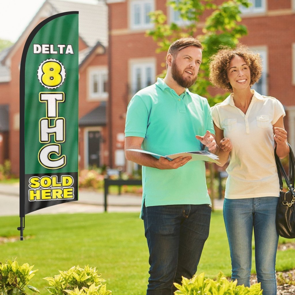 8Ft Delta 8 THC Sold Here Feather Flag with Pole & Stake