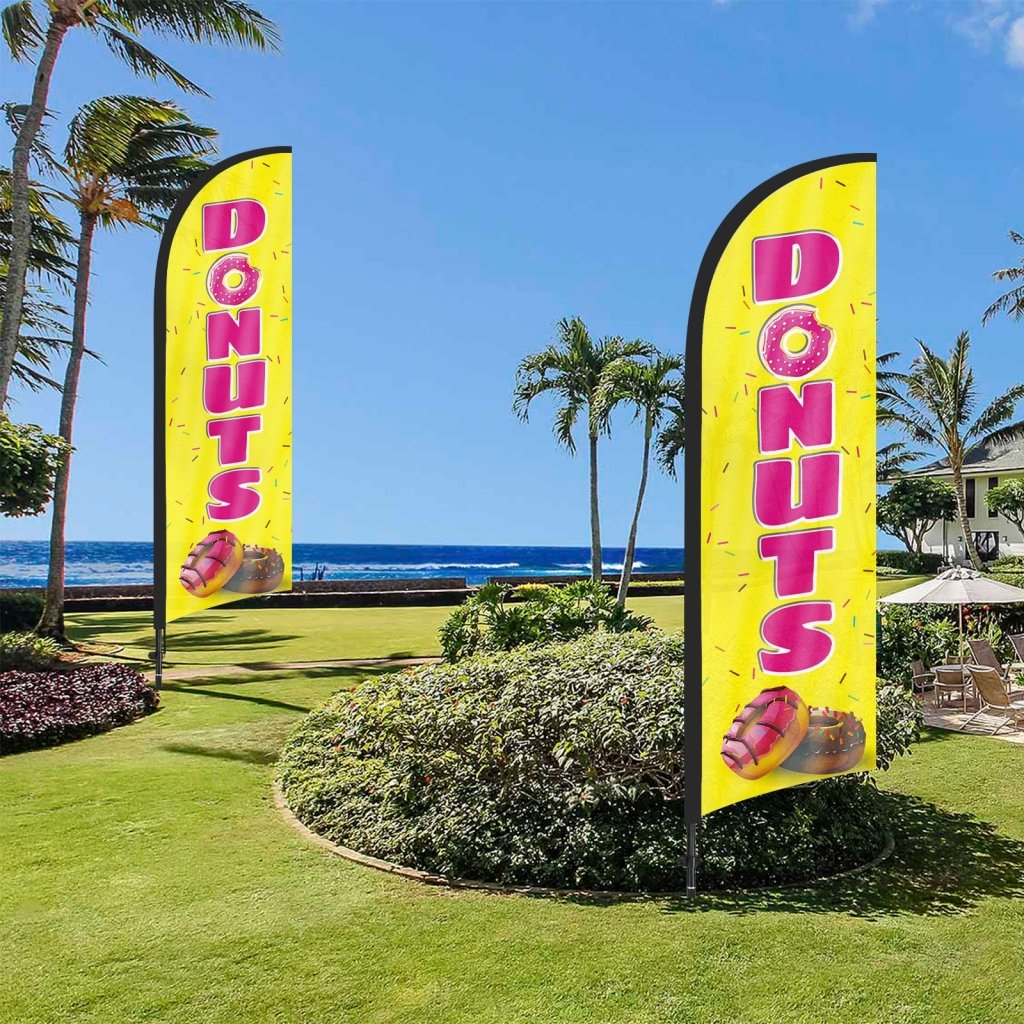 8Ft Donuts Yellow Feather Flag Pole Kit