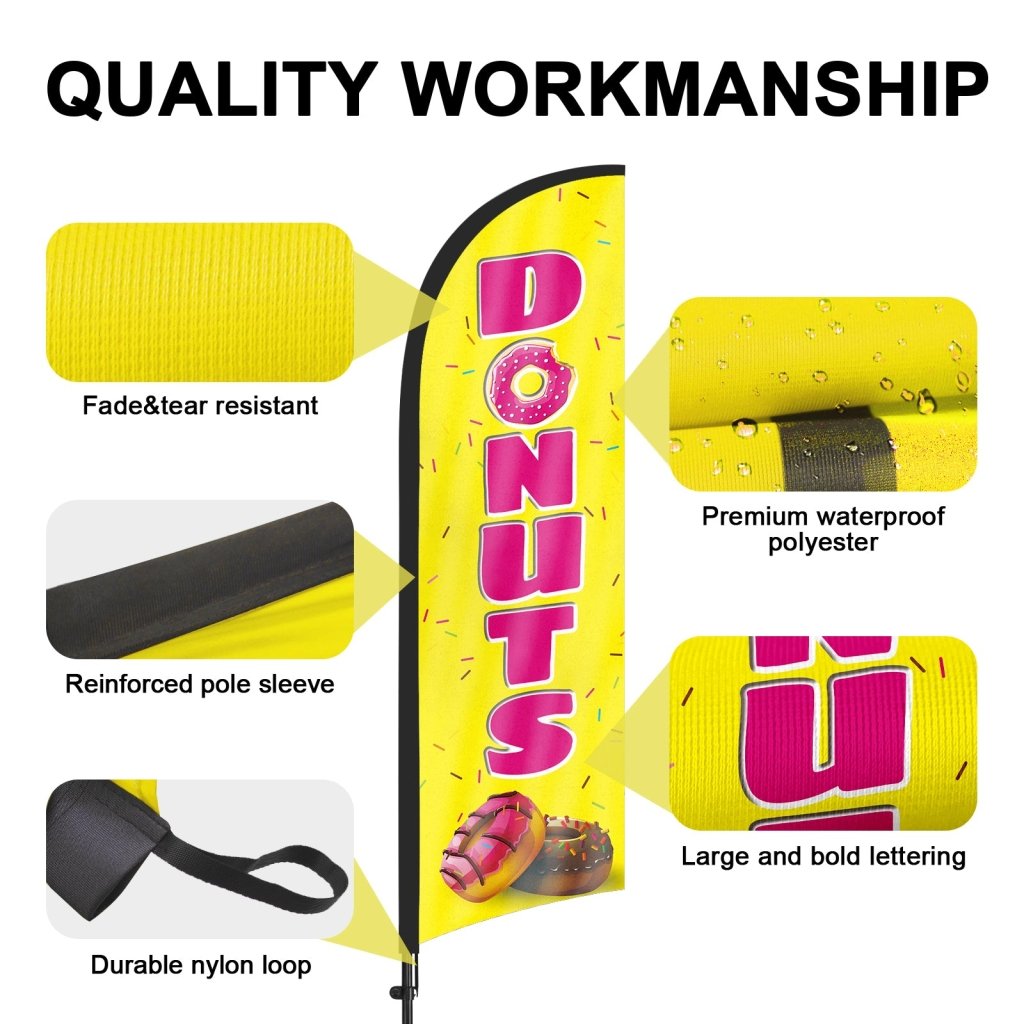 8Ft Donuts Yellow Feather Flag Pole Kit