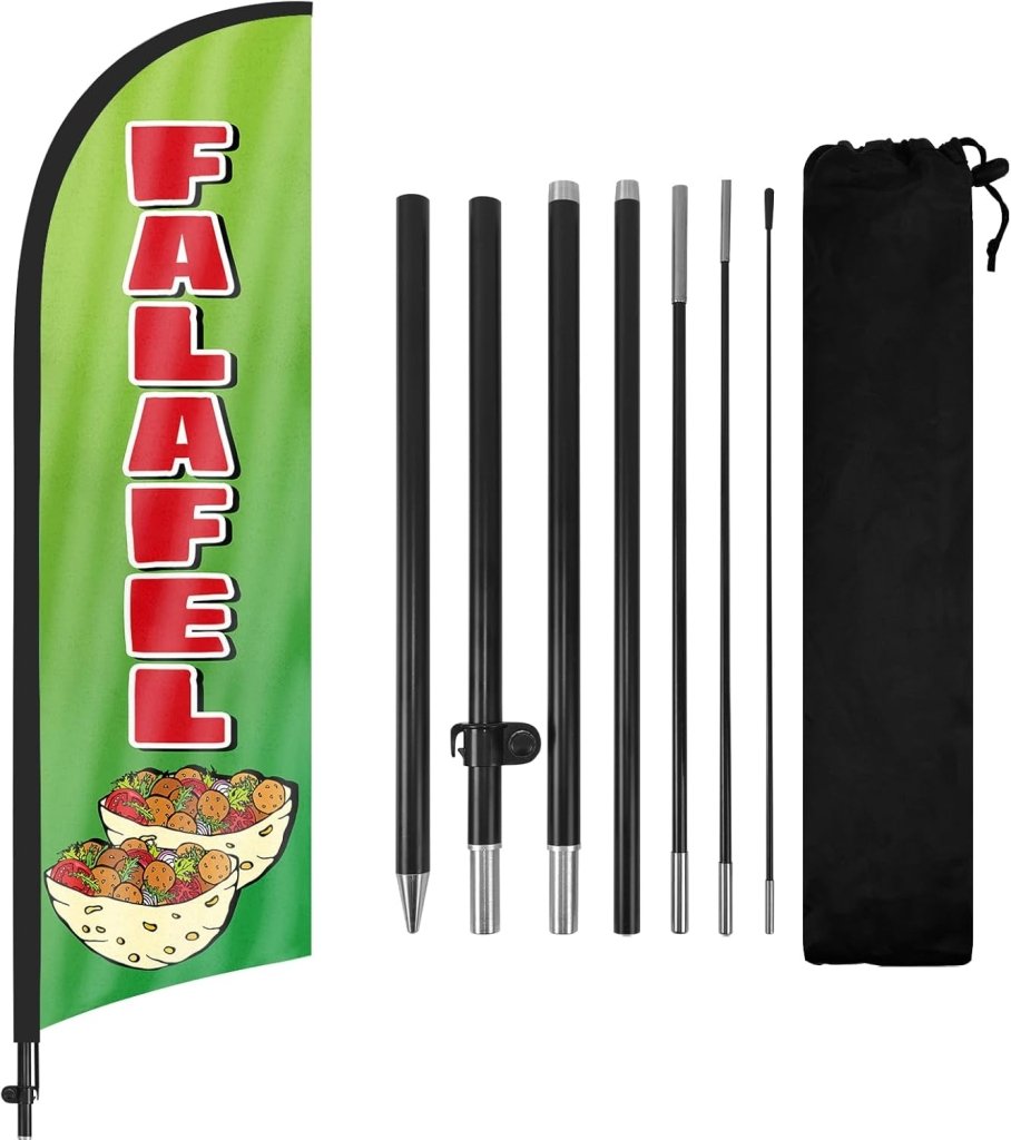 8Ft Falafel Feather Flags with Pole and Ground Stake