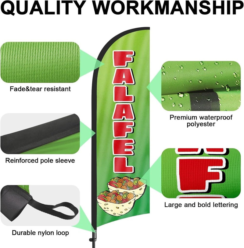 8Ft Falafel Feather Flags with Pole and Ground Stake