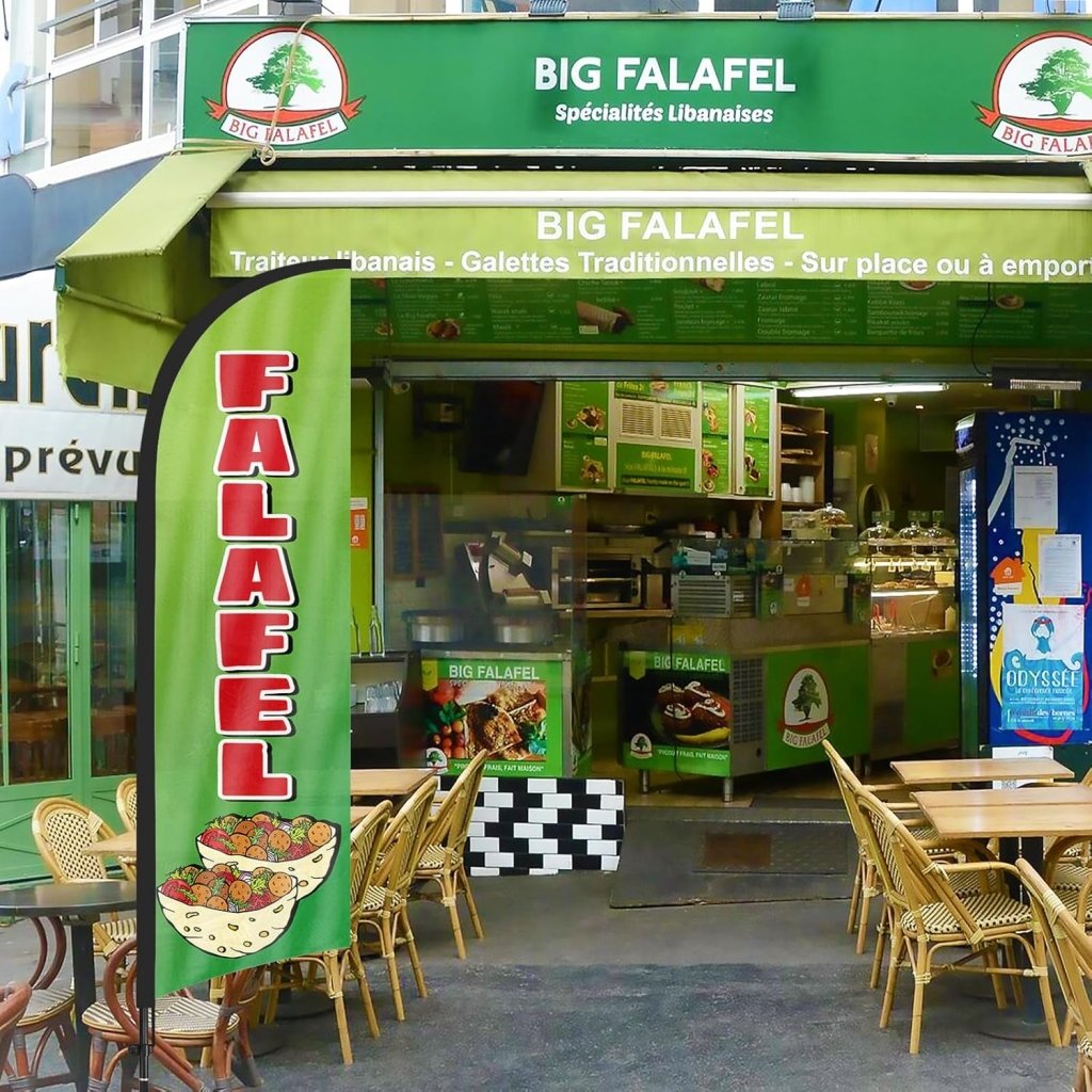 8Ft Falafel Feather Flags with Pole and Ground Stake