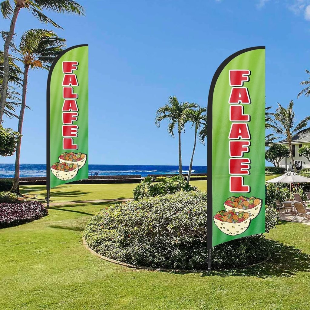 8Ft Falafel Feather Flags with Pole and Ground Stake