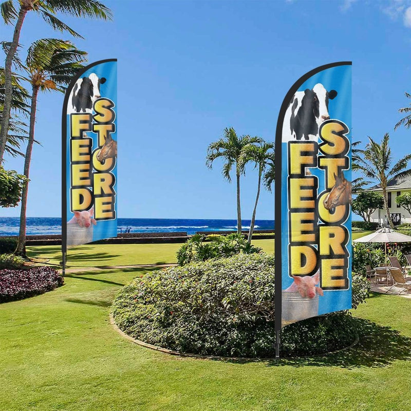 8Ft Feed Store Feather Flag with Pole & Stake