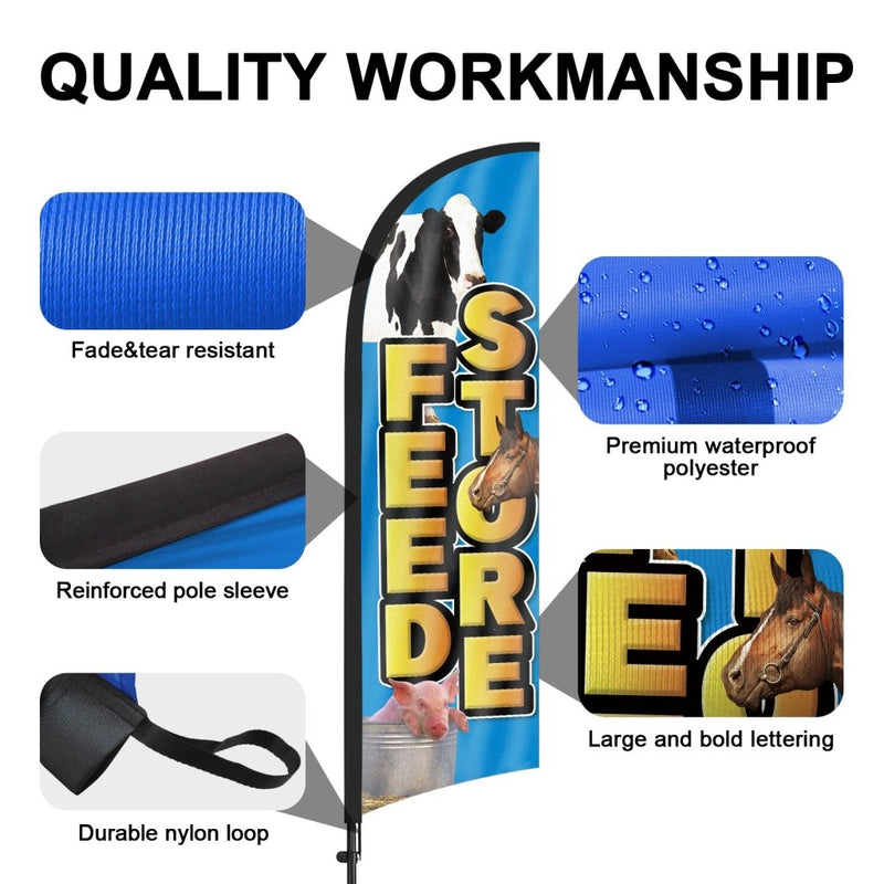 8Ft Feed Store Feather Flag with Pole & Stake