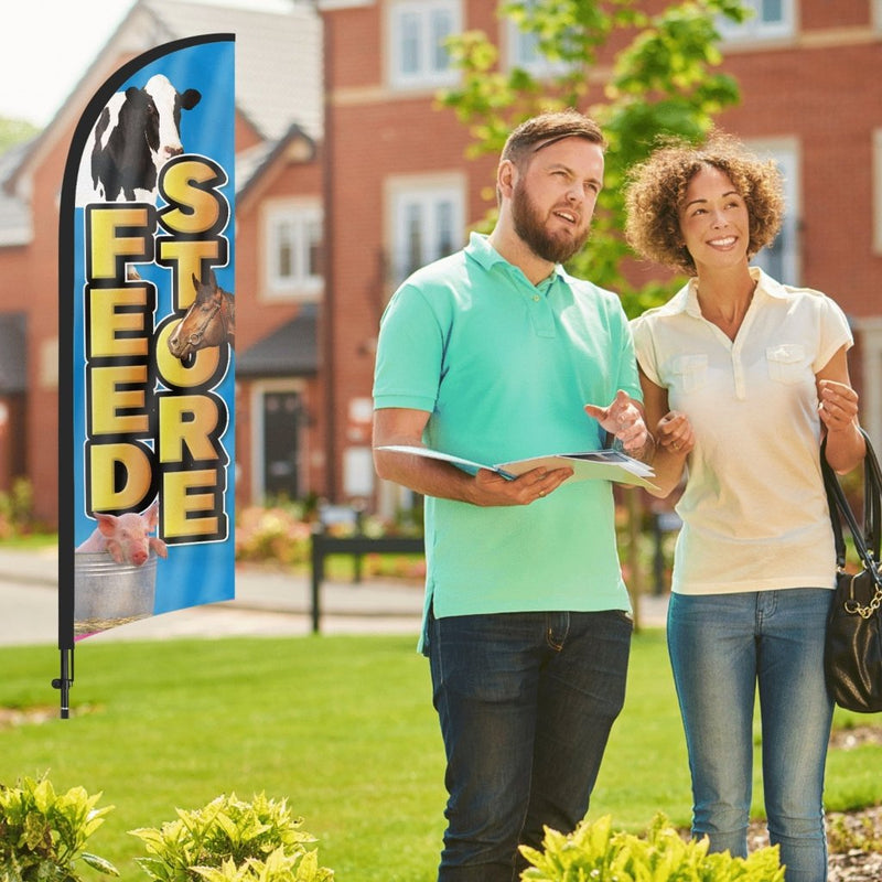 8Ft Feed Store Feather Flag with Pole & Stake