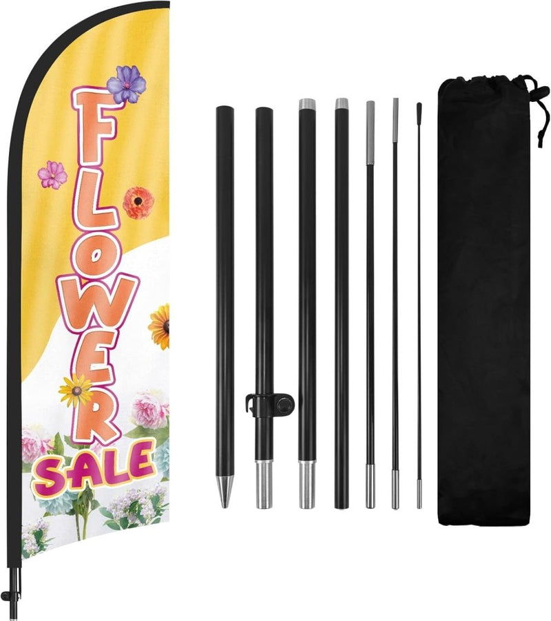 8ft Flower Yellow Feather Flag with Pole Kit