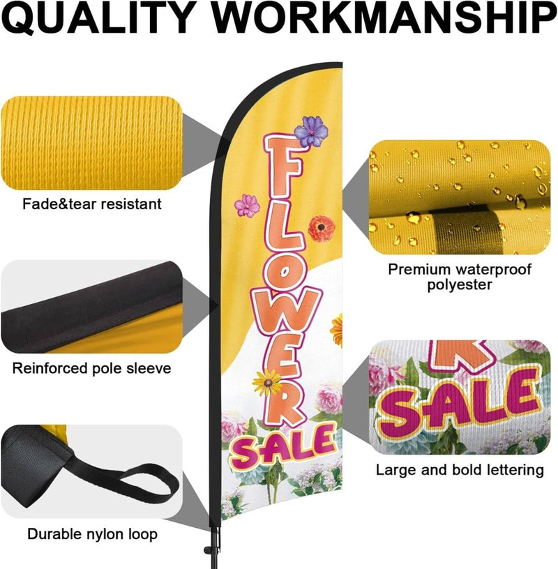 8ft Flower Yellow Feather Flag with Pole Kit