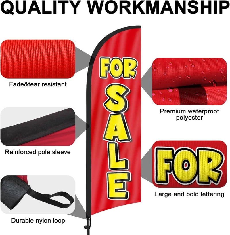 8FT For Sale Red Feather Flags with Pole and Ground Stake