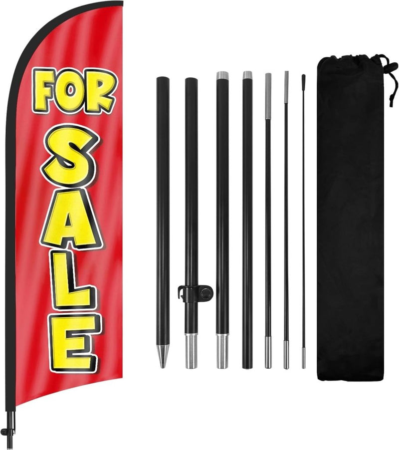 8FT For Sale Red Feather Flags with Pole and Ground Stake