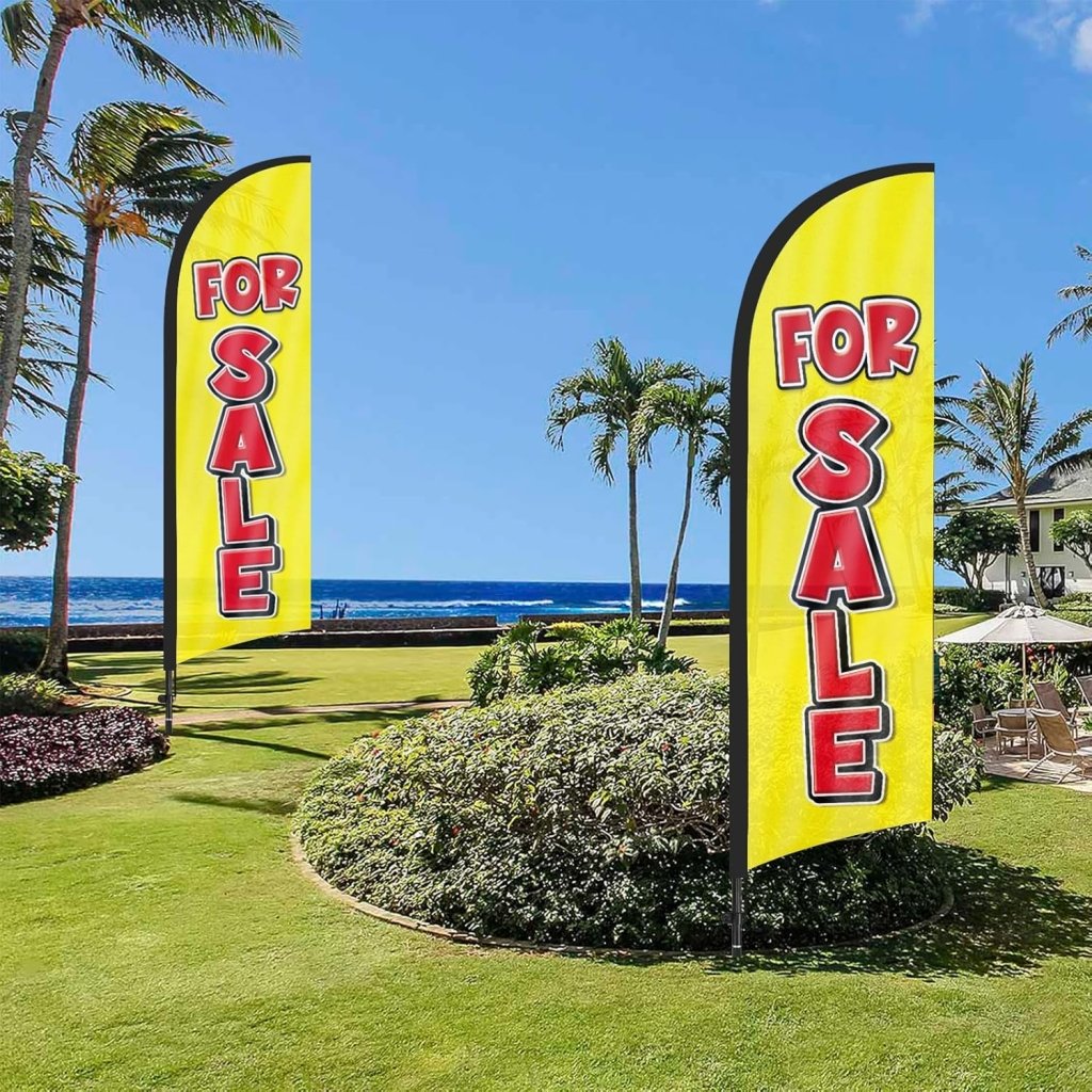 8FT For Sale Yellow Feather Flags with Pole and Ground Stake